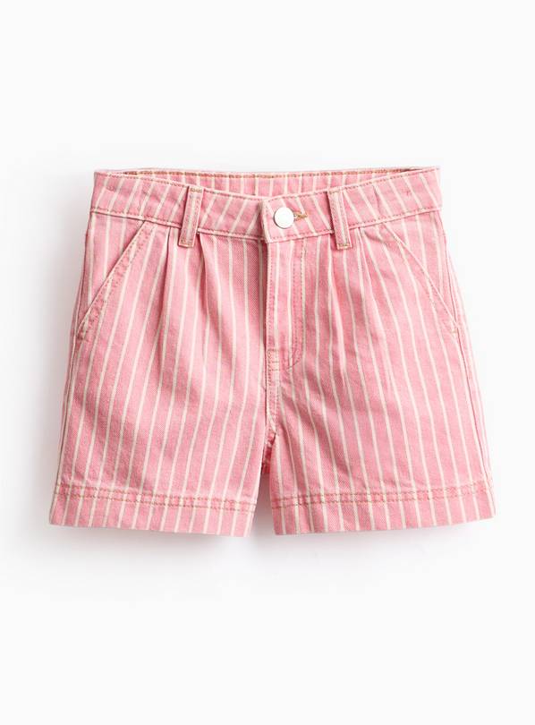 Pink Stripe Print Denim Shorts. 10 years